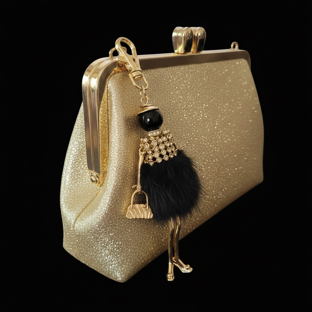 Miss Black Glamour Fur Purse Charm