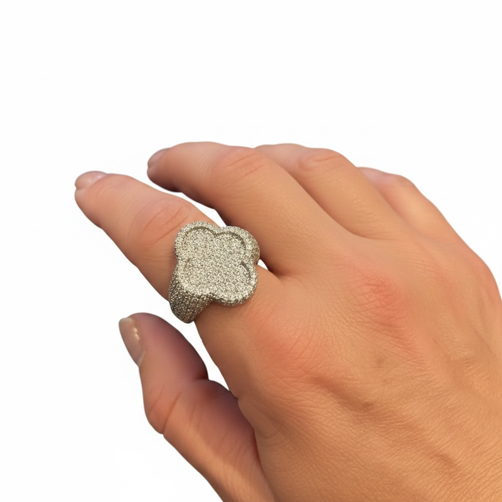 White Gold & Cubic Zirconium Clover Ring