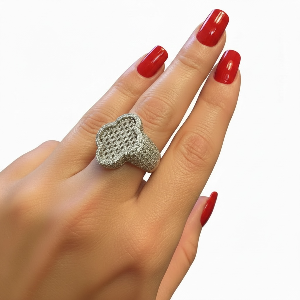 White Gold & Cubic Zirconium Clover Ring
