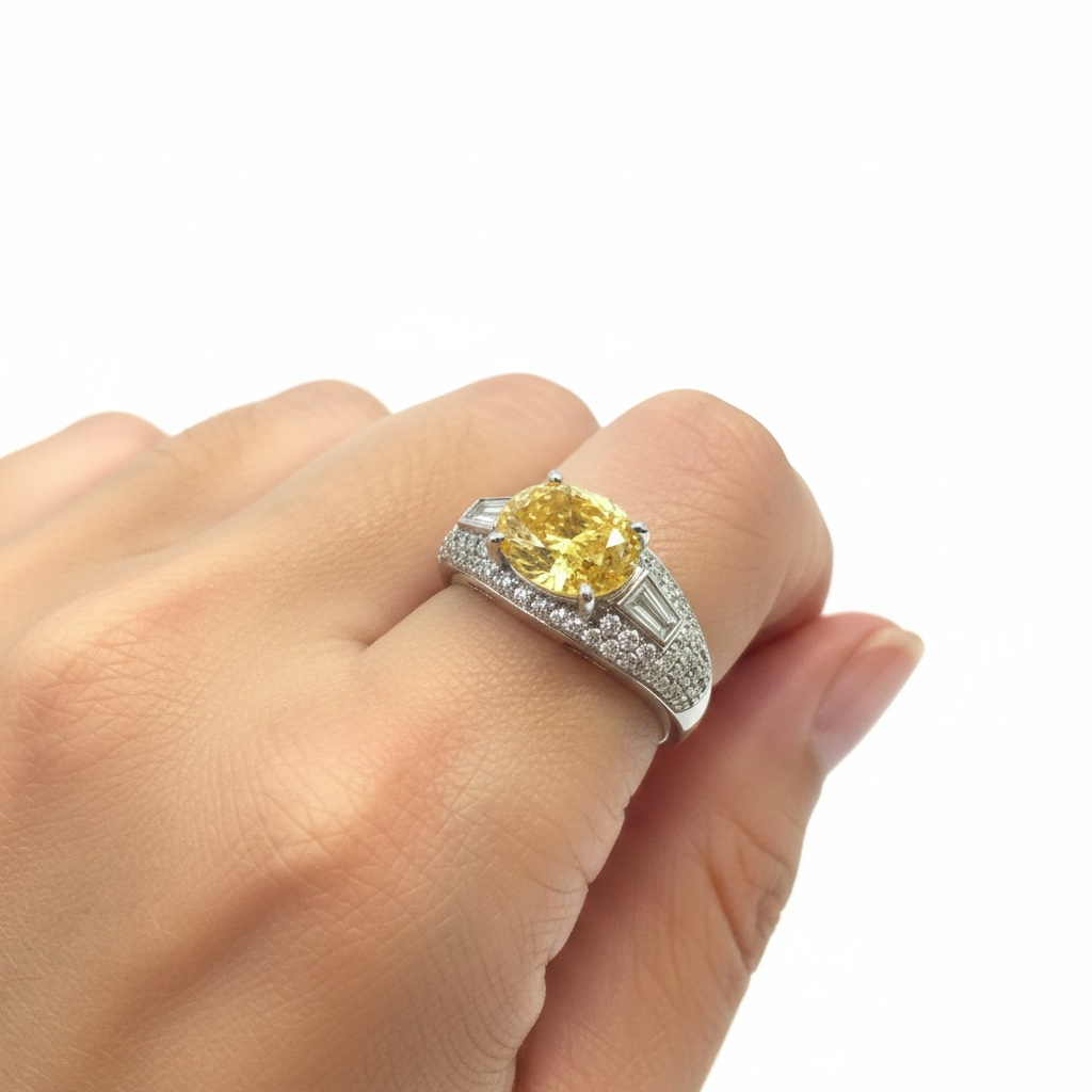 White Gold, Yellow and White Cubic Zirconium Ring