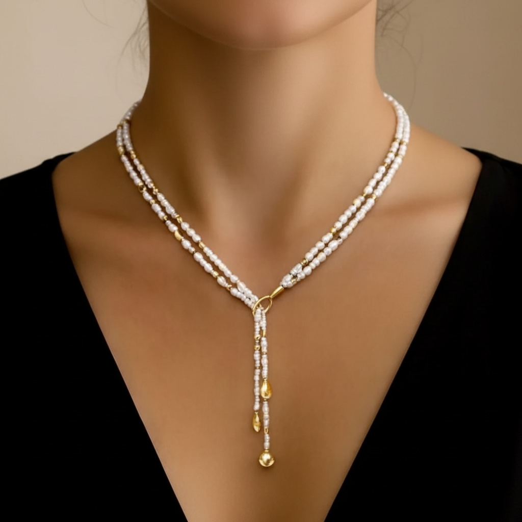 Rice Pearl Lariat Necklace