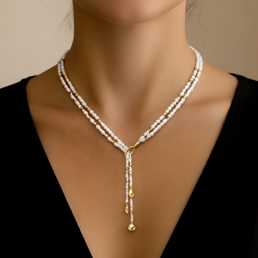 Rice Pearl Lariat Necklace