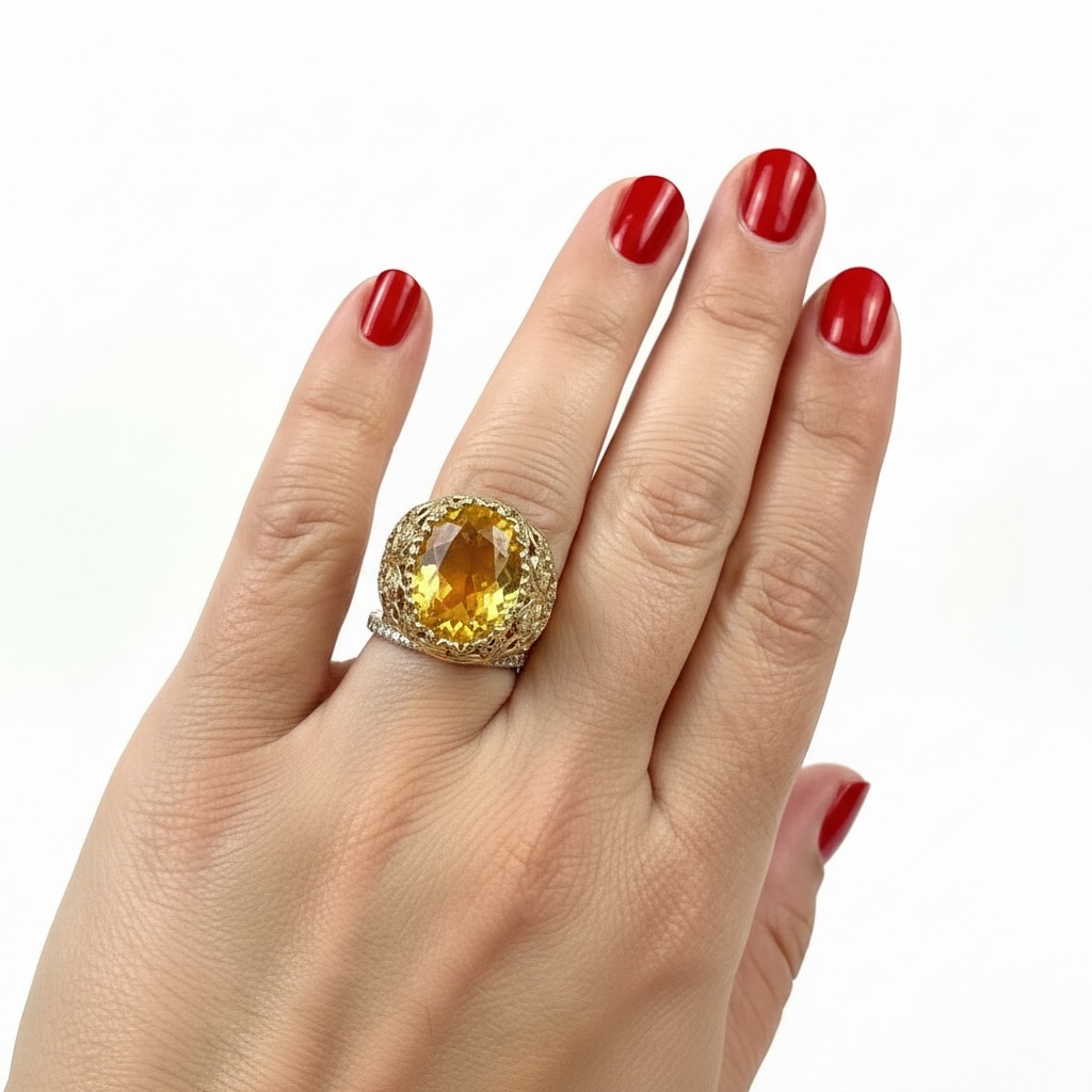 Vintage Look Yellow Zirconium Cocktail Ring