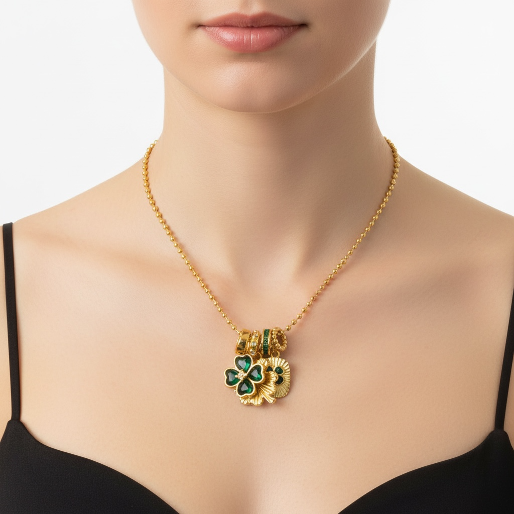 Beaded Chain Necklace & Removable Multi Clover Charm