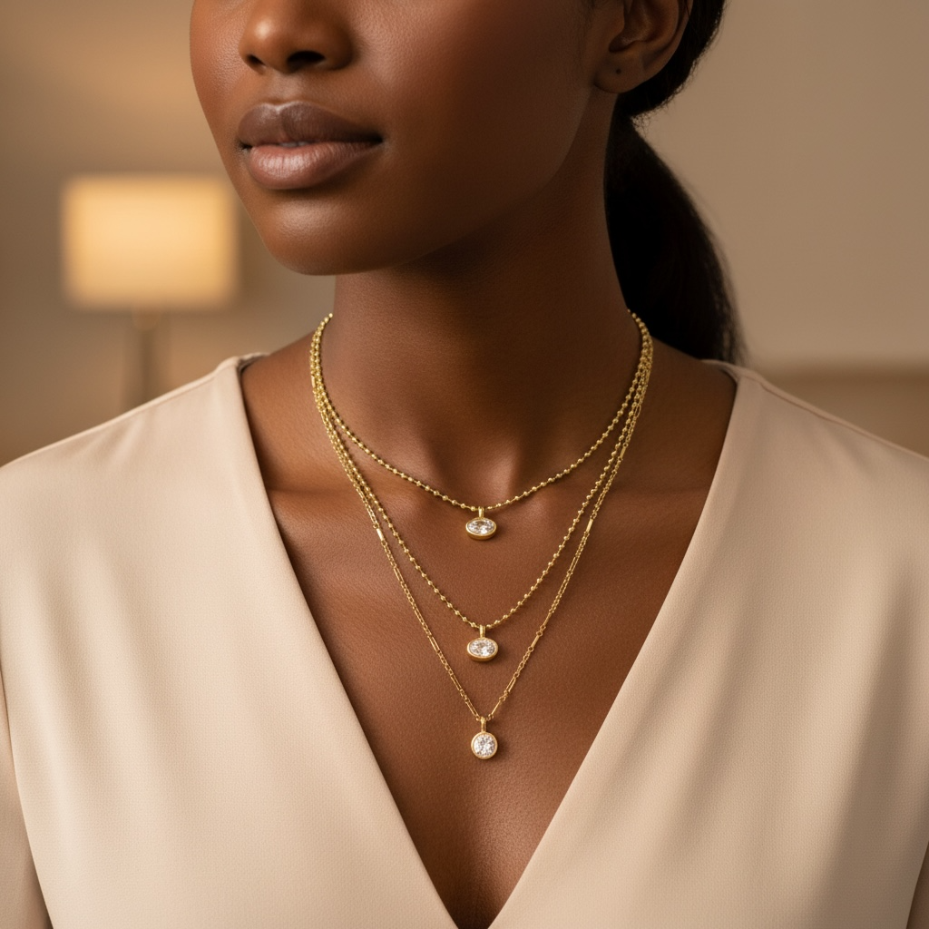 Beaded Chain & Oval Cubic Zirconium Charm