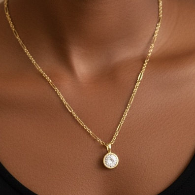 Dainty Link Chain & Round Cubic Zirconium Charm
