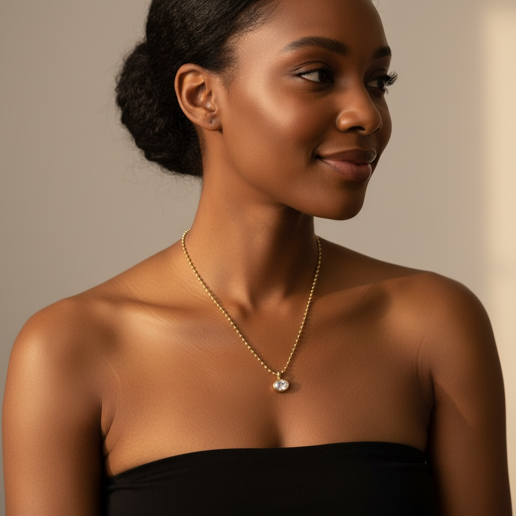 Beaded Chain & Oval Cubic Zirconium Charm