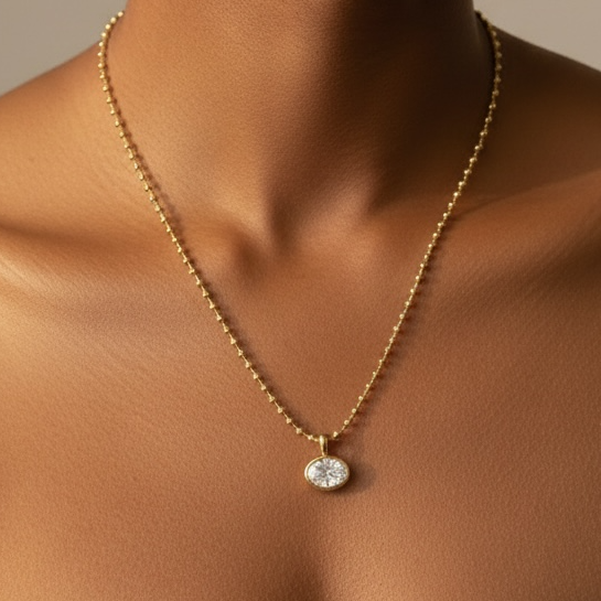 Beaded Chain & Oval Cubic Zirconium Charm