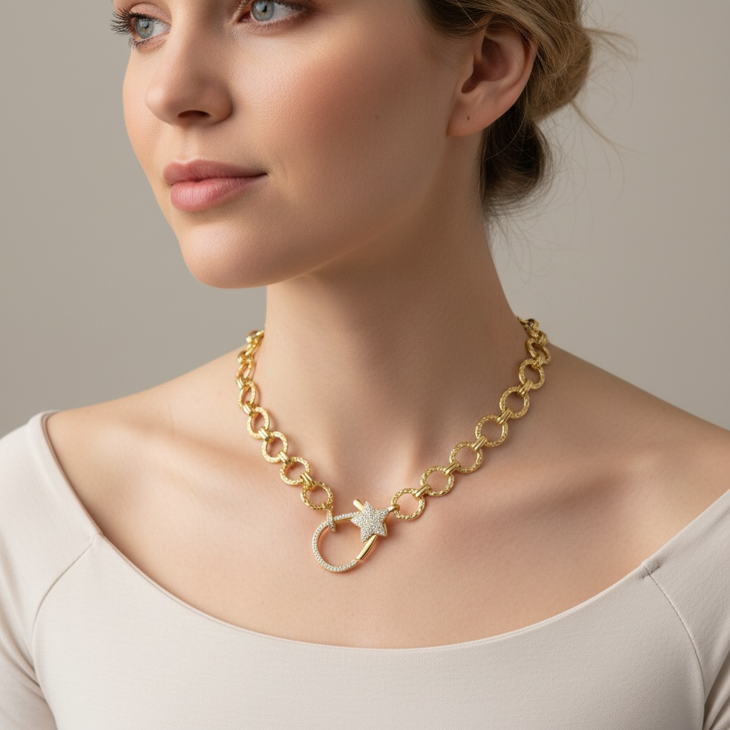 Round Hammered Look Link Chain Necklace