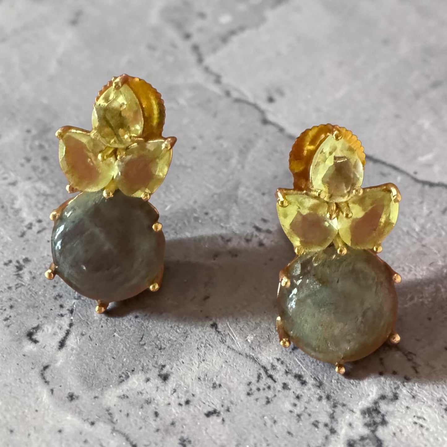 Citrine & Labradorite Dainty Earrings
