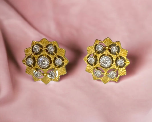 Gold Flower & CZ Stud Earrings